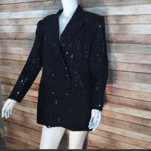 Black Sequin Blazer Jacket Coat Mercedes Tuxedo Women's Size 12 Formal Evening
